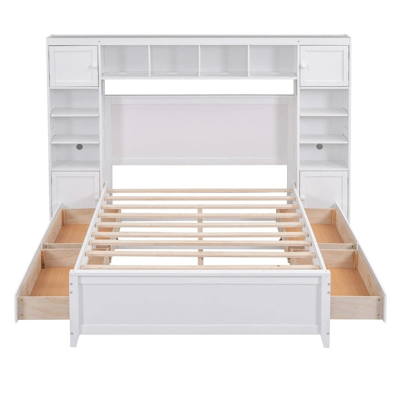 Lit en bois pleine grandeur avec armoire et étagère intégrées, couleur expresso