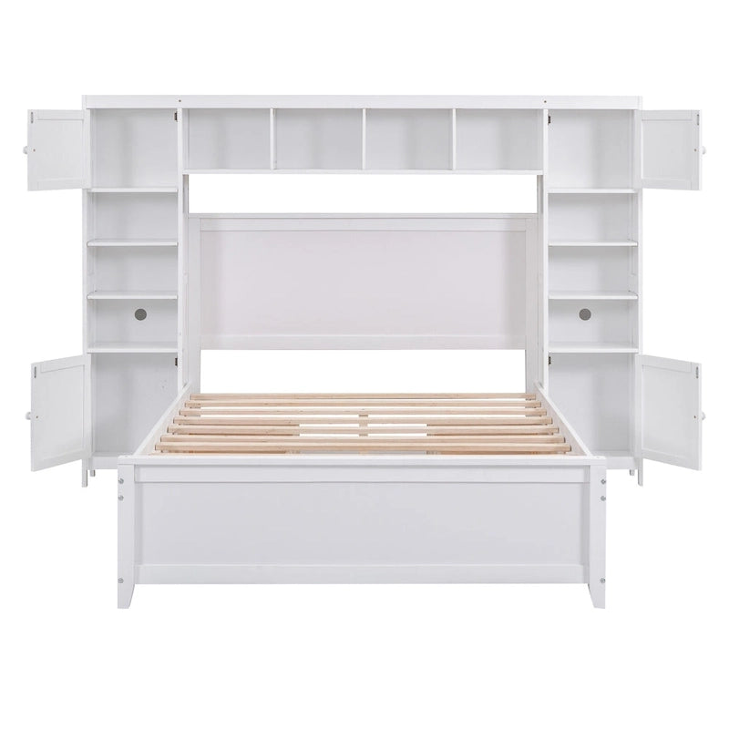 Lit en bois pleine grandeur avec armoire et étagère intégrées, couleur expresso