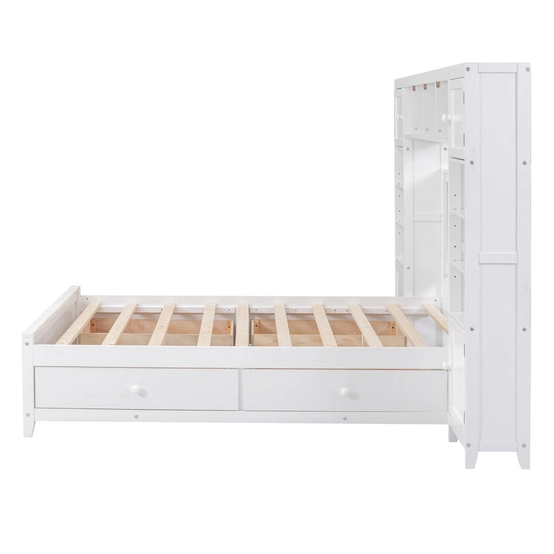Lit en bois pleine grandeur avec armoire et étagère intégrées, couleur expresso