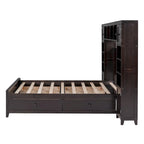 Lit en bois pleine grandeur avec armoire et étagère intégrées, couleur expresso