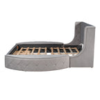Lit plateforme capitonné Queen Size en velours avec rangement, tête de lit à oreilles, 1 grand tiroir et 2 tabourets de rangement latéraux (beige)