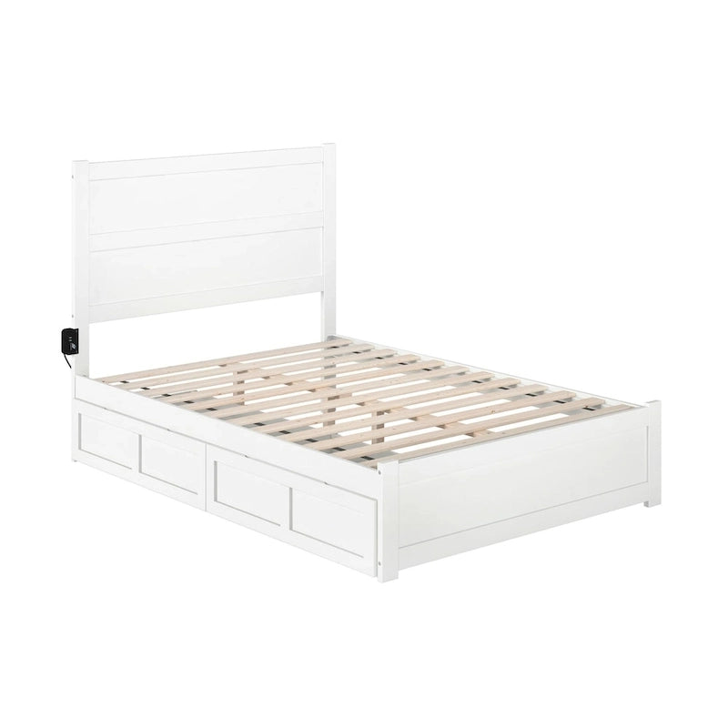Lit double NoHo avec pied de lit et 2 tiroirs, blanc