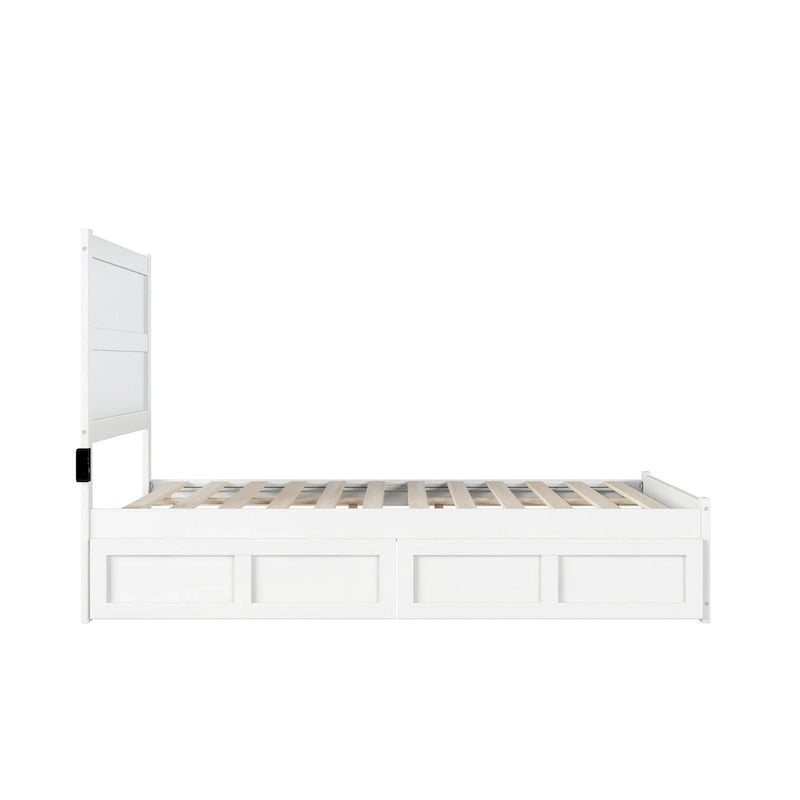 Lit double NoHo avec pied de lit et 2 tiroirs, blanc