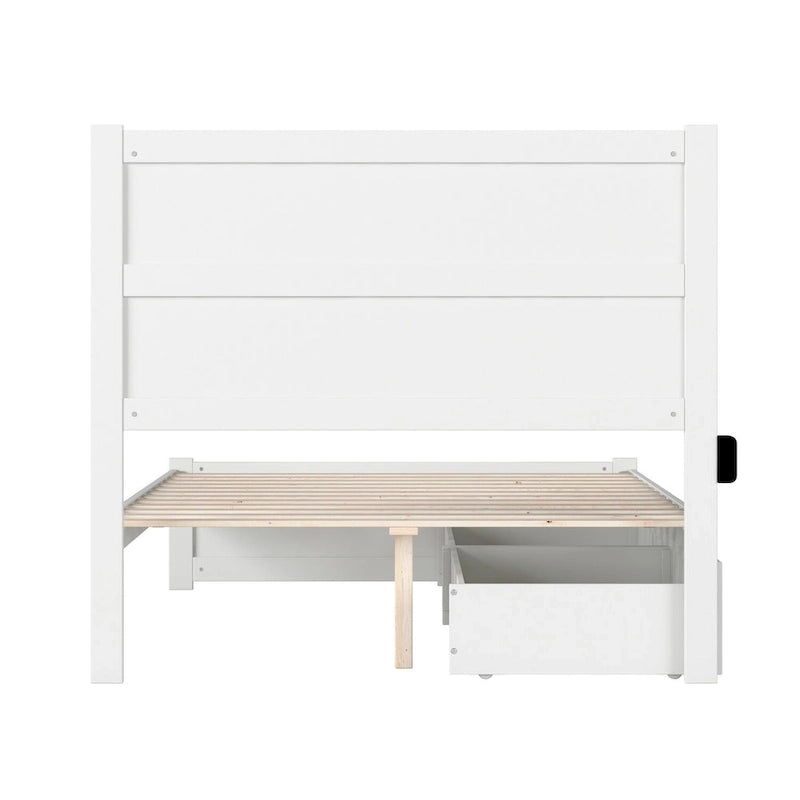 Lit double NoHo avec pied de lit et 2 tiroirs, blanc