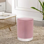 Adeco Vanity Upholstered Round Velvet Ottoman Footstool Silver Trim