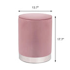 Pouf ottoman rond capitonné en velours Adeco, finitions argentées