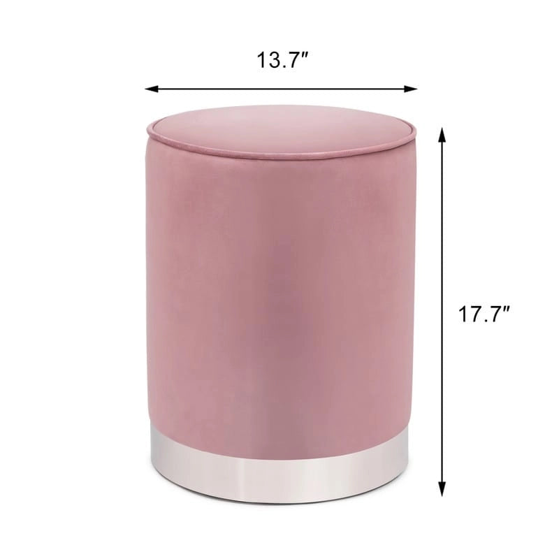 Pouf ottoman rond capitonné en velours Adeco, finitions argentées