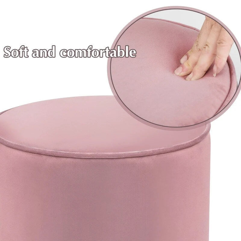 Pouf ottoman rond capitonné en velours Adeco, finitions argentées