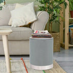 Pouf ottoman rond capitonné en velours Adeco, finitions argentées