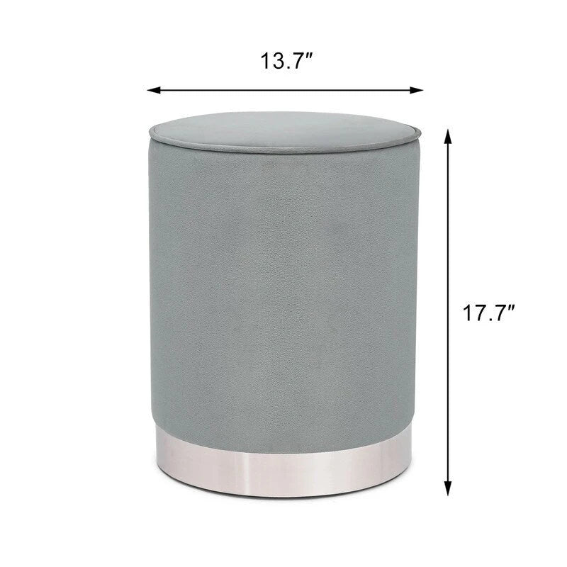 Pouf ottoman rond capitonné en velours Adeco, finitions argentées
