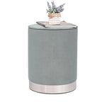 Pouf ottoman rond capitonné en velours Adeco, finitions argentées