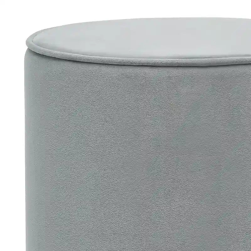 Pouf ottoman rond capitonné en velours Adeco, finitions argentées