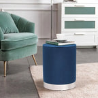 Pouf ottoman rond capitonné en velours Adeco, finitions argentées