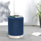 Pouf ottoman rond capitonné en velours Adeco, finitions argentées