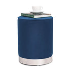 Pouf ottoman rond capitonné en velours Adeco, finitions argentées