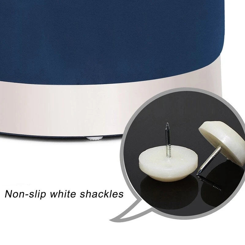 Pouf ottoman rond capitonné en velours Adeco, finitions argentées