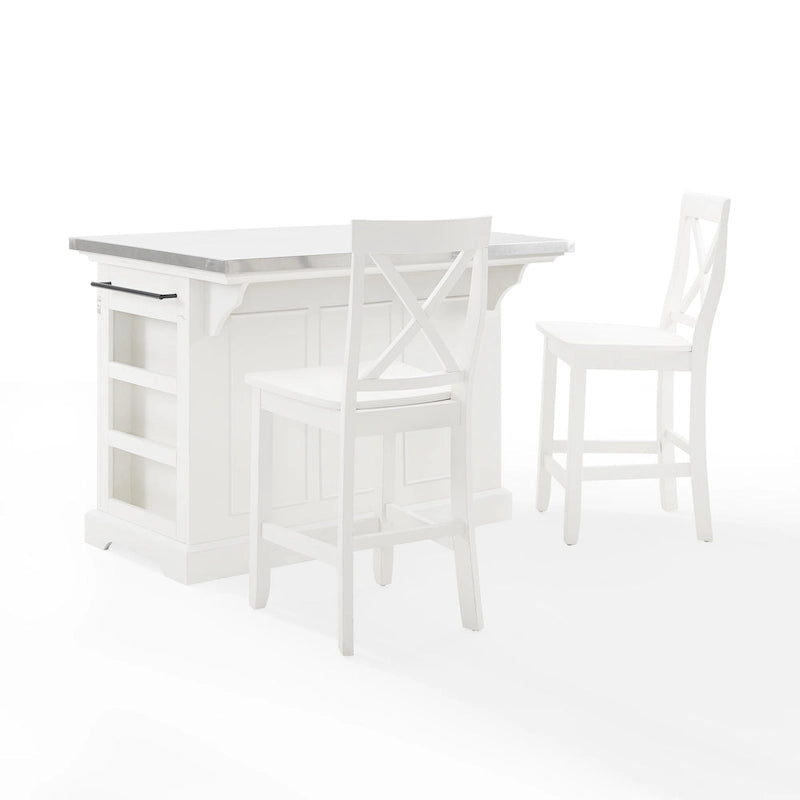 Îlot de cuisine Crosley Julia avec plateau en acier inoxydable et tabourets à dossier croisé - 50 cm (L) x 60 cm (P) x 41 cm (H)