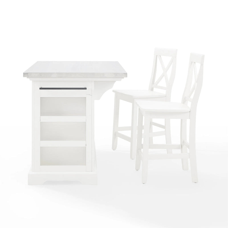 Îlot de cuisine Crosley Julia avec plateau en acier inoxydable et tabourets à dossier croisé - 50 cm (L) x 60 cm (P) x 41 cm (H)