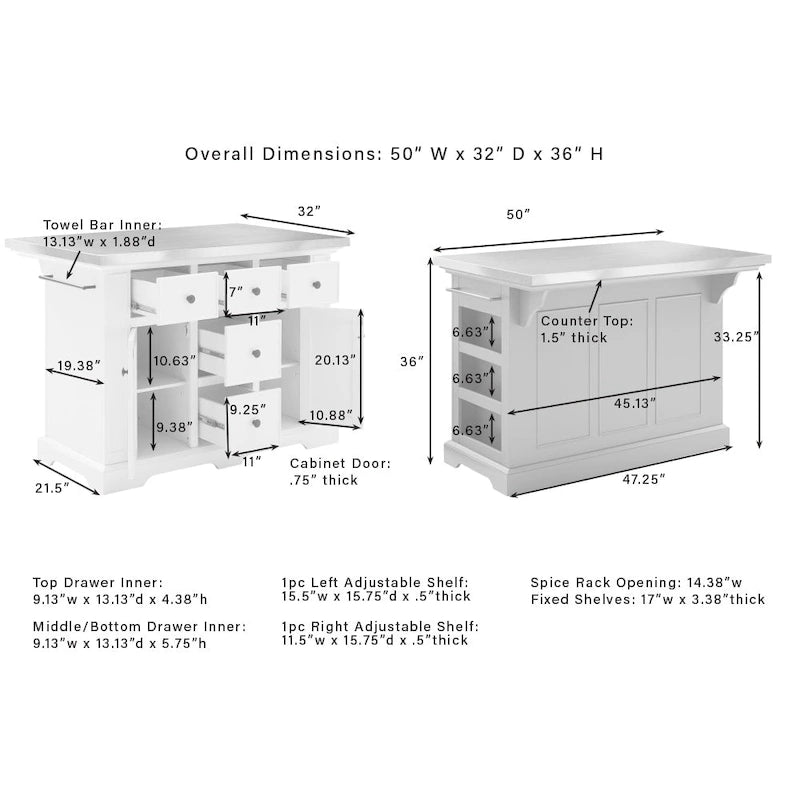 Îlot de cuisine Crosley Julia avec plateau en acier inoxydable et tabourets à dossier croisé - 50 cm (L) x 60 cm (P) x 41 cm (H)