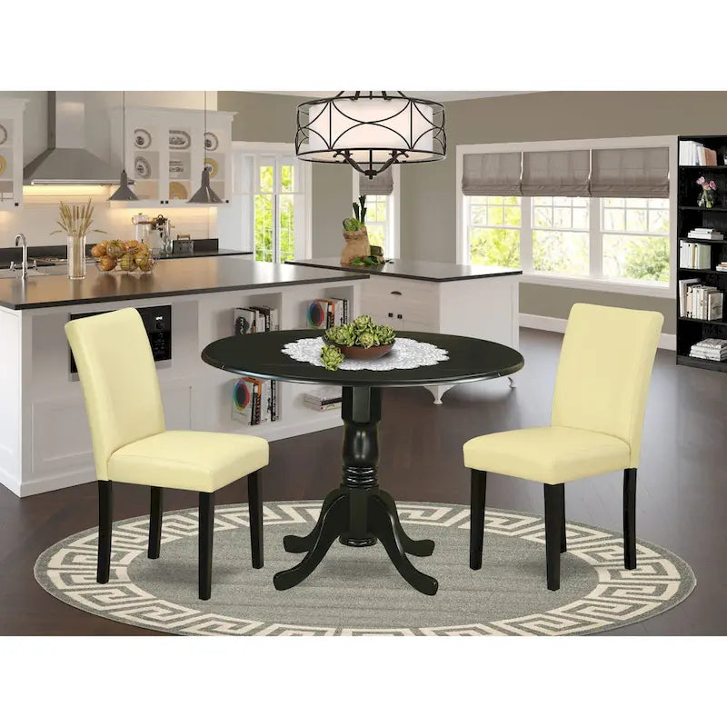 Ensemble de salle à manger East West Furniture : table de cuisine ronde et chaises en similicuir couleur crème au lait de poule, noir (nombre de pièces au choix)