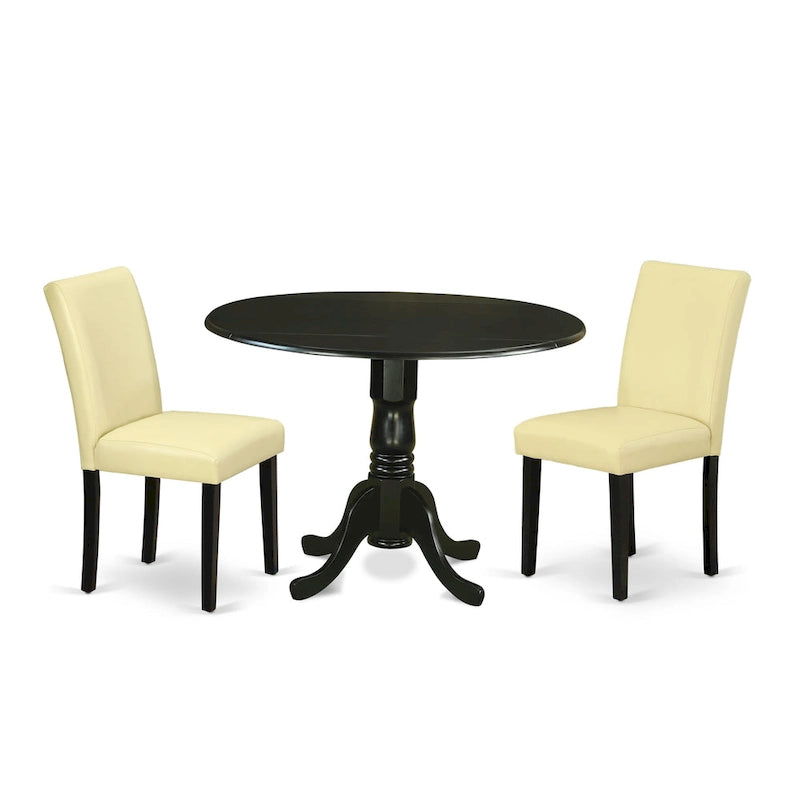 Ensemble de salle à manger East West Furniture : table de cuisine ronde et chaises en similicuir couleur crème au lait de poule, noir (nombre de pièces au choix)