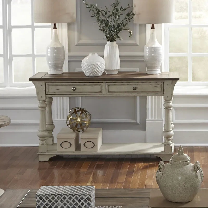Table basse Morgan Creek Antique White avec accents tabac brossés