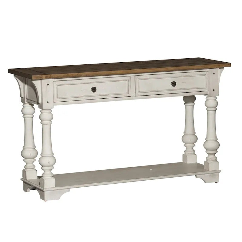 Table basse Morgan Creek Antique White avec accents tabac brossés