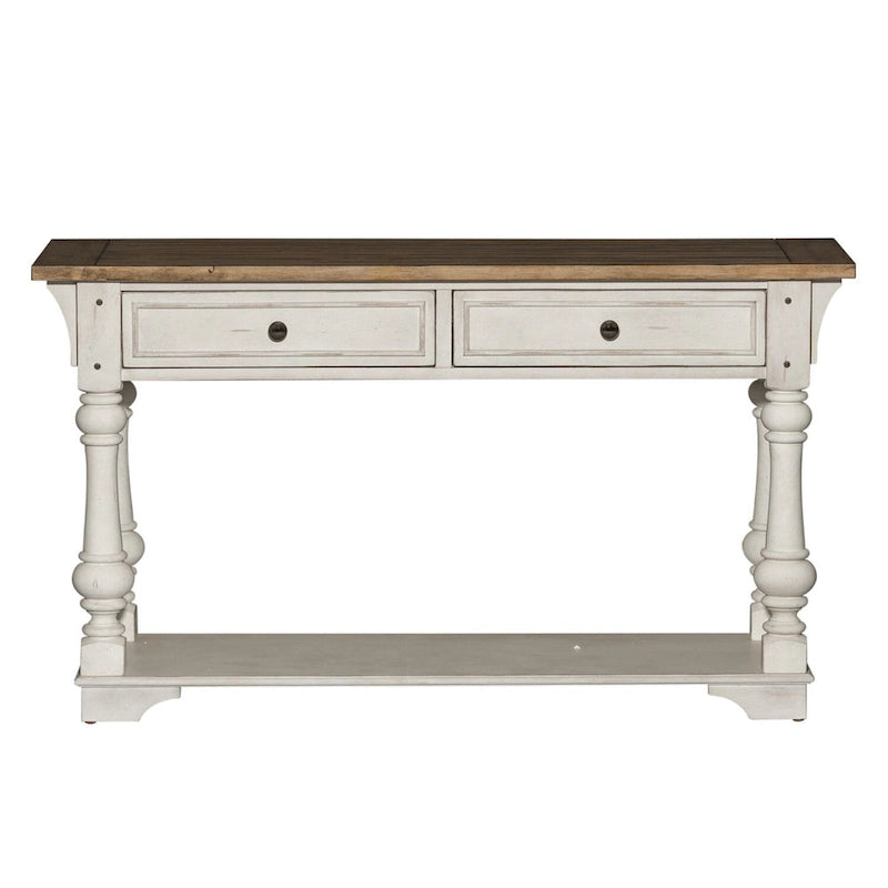 Table basse Morgan Creek Antique White avec accents tabac brossés