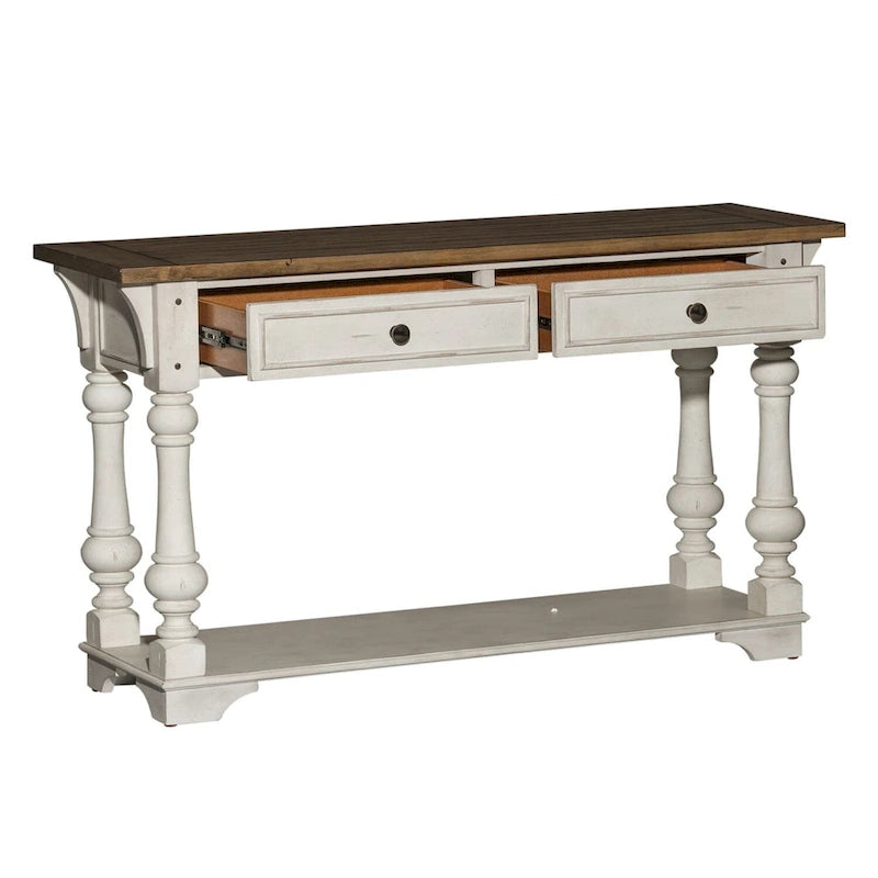 Table basse Morgan Creek Antique White avec accents tabac brossés
