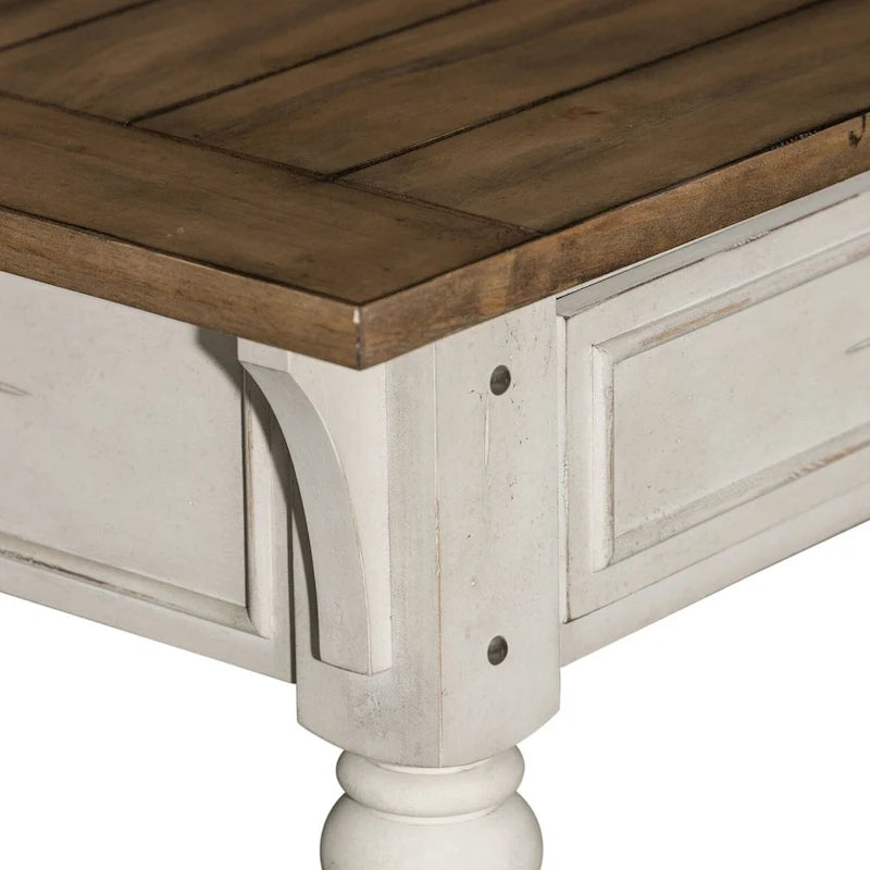 Table basse Morgan Creek Antique White avec accents tabac brossés
