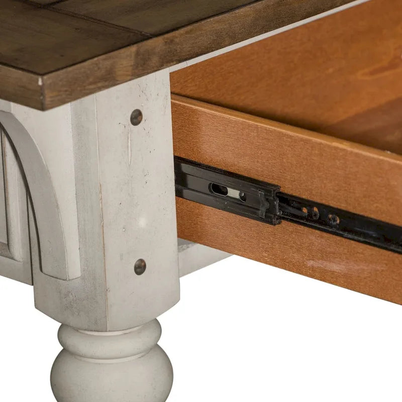 Table basse Morgan Creek Antique White avec accents tabac brossés