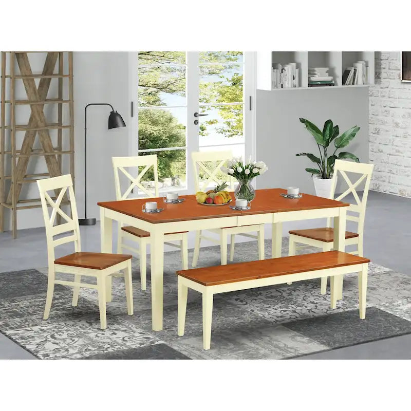 Ensemble de salle à manger East West Furniture comprenant une table de cuisine rectangulaire, des chaises et un banc (options de finition).