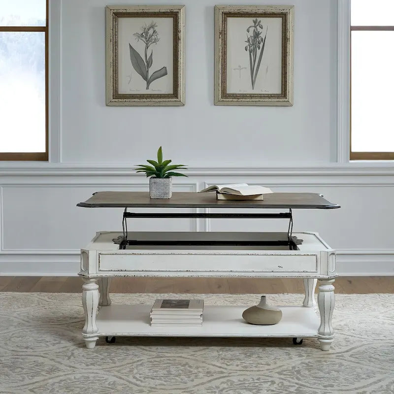 Table basse relevable Magnolia Manor blanc antique
