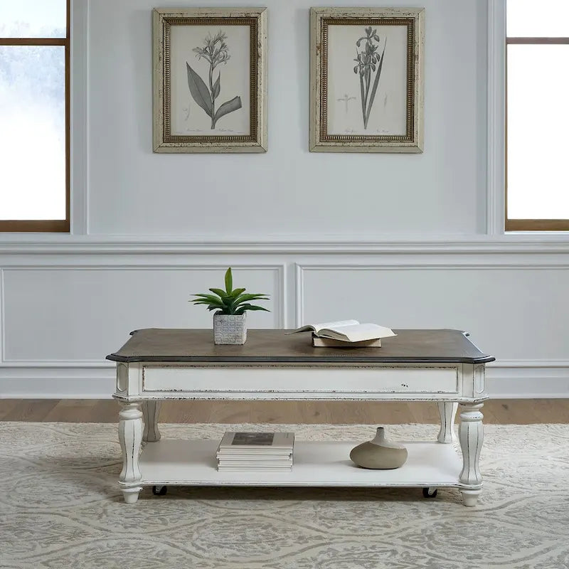 Table basse relevable Magnolia Manor blanc antique