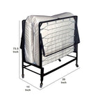 Lit pliant d'appoint en métal avec matelas de 99 cm et roulettes, noir