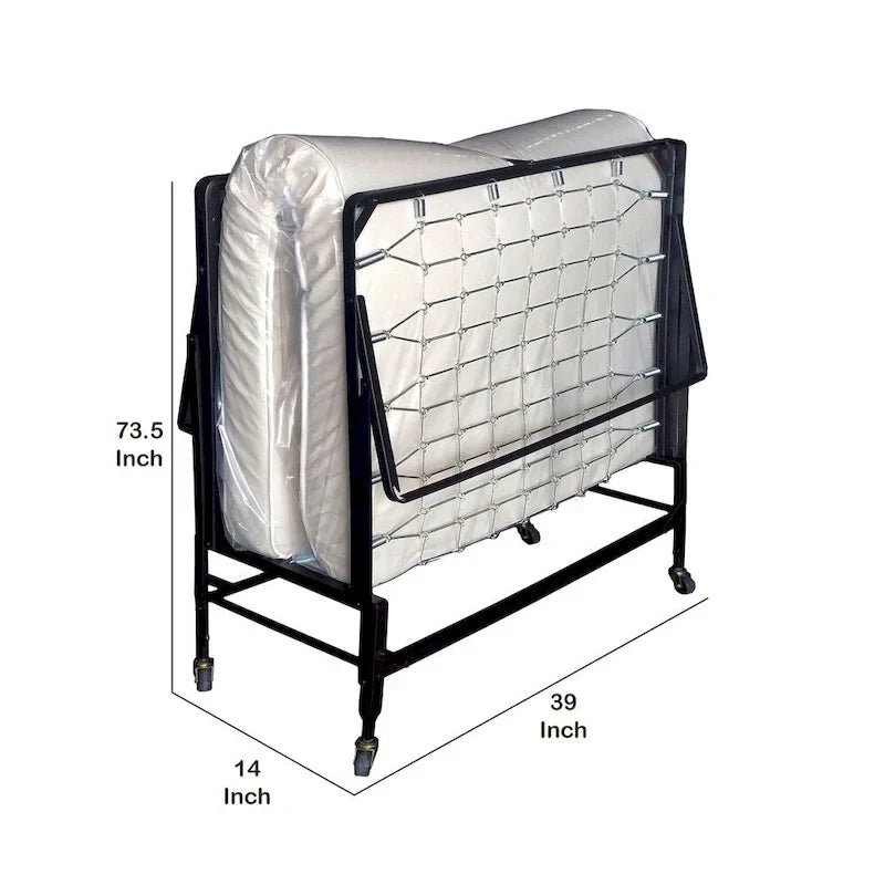 Lit pliant d'appoint en métal avec matelas de 99 cm et roulettes, noir
