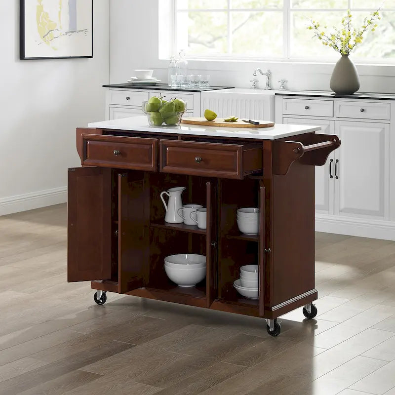Chariot de cuisine Crosley pleine grandeur avec plateau en granit et finition acajou - 51,5 po L x 18 po P x 36,5 po H