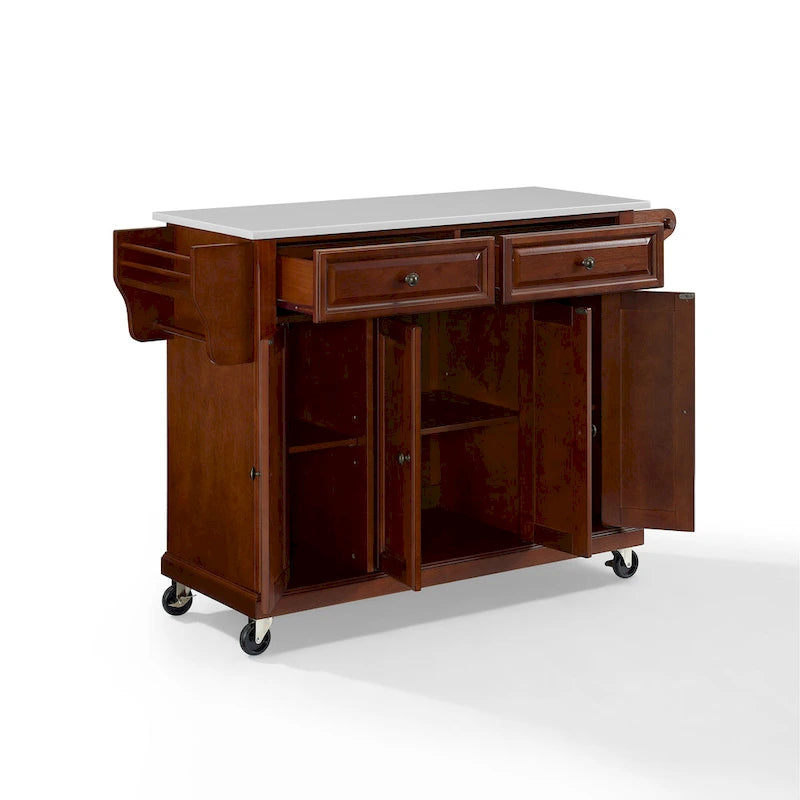 Chariot de cuisine Crosley pleine grandeur avec plateau en granit et finition acajou - 51,5 po L x 18 po P x 36,5 po H
