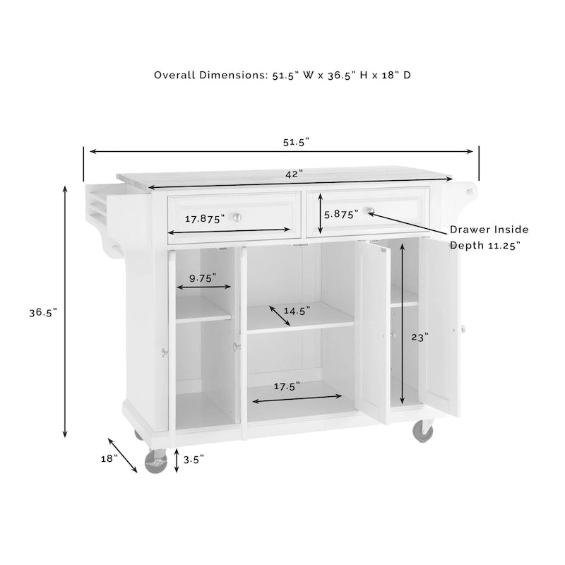 Chariot de cuisine Crosley pleine grandeur avec plateau en granit et finition acajou - 51,5 po L x 18 po P x 36,5 po H