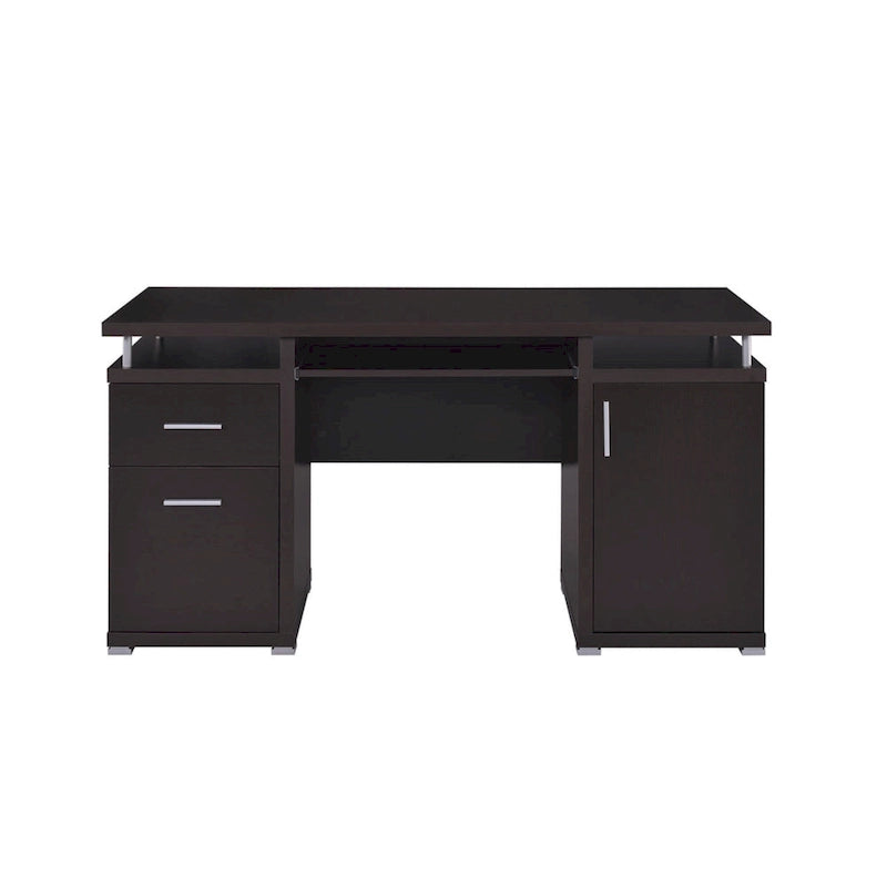 Bureau d'ordinateur luxueux avec 2 tiroirs et un placard, marron