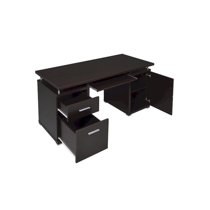 Bureau d'ordinateur luxueux avec 2 tiroirs et un placard, marron