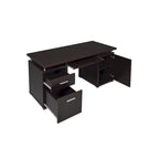 Bureau d'ordinateur luxueux avec 2 tiroirs et un placard, marron