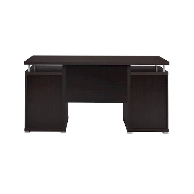 Bureau d'ordinateur luxueux avec 2 tiroirs et un placard, marron