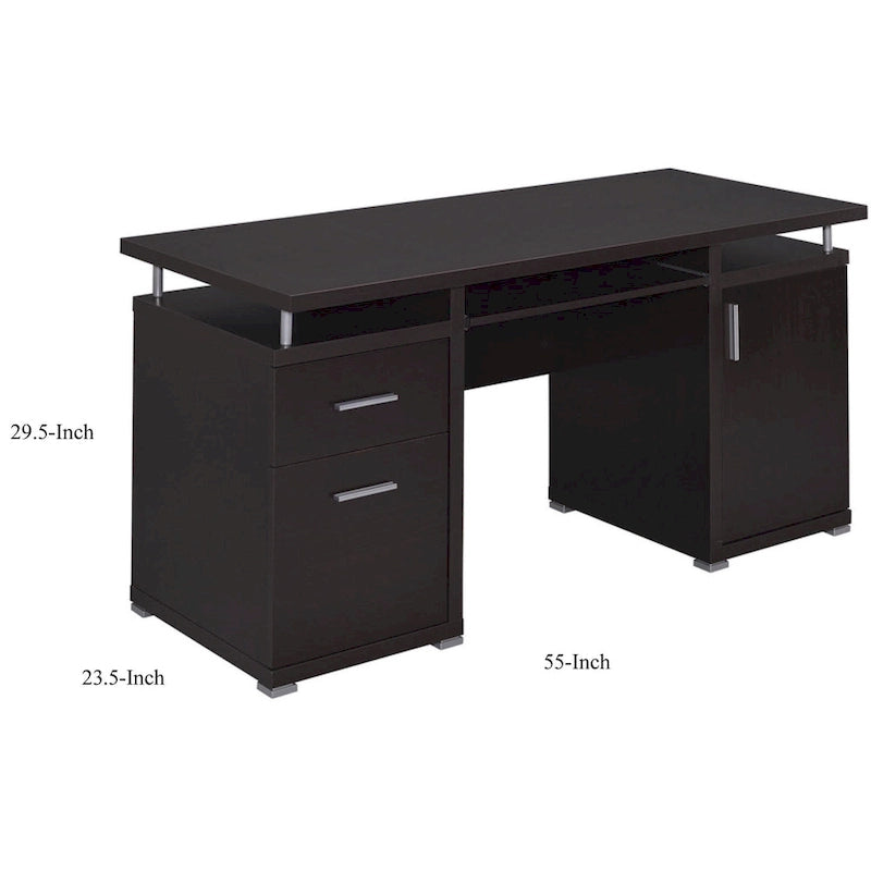 Bureau d'ordinateur luxueux avec 2 tiroirs et un placard, marron