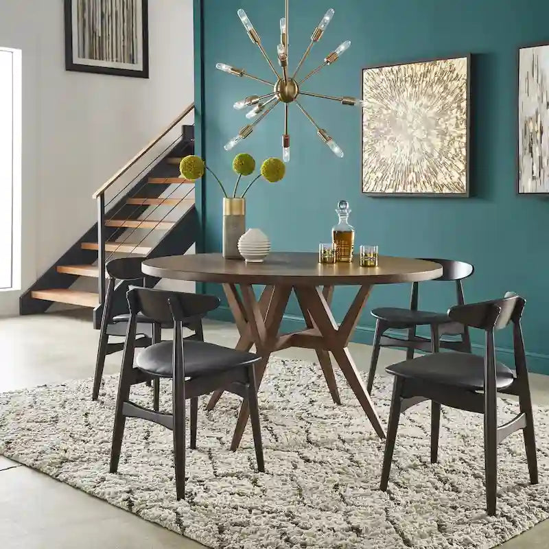 Table de salle à manger ronde Sheeba, style moderne du milieu du siècle, piètement en noyer, par iNSPIRE Q Modern