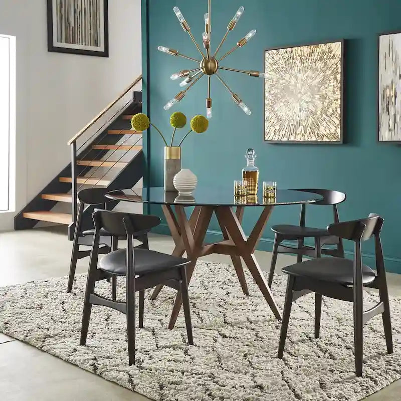 Table de salle à manger ronde Sheeba, style moderne du milieu du siècle, piètement en noyer, par iNSPIRE Q Modern