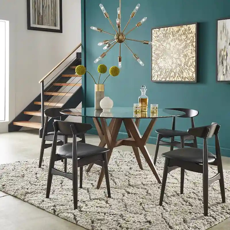 Table de salle à manger ronde Sheeba, style moderne du milieu du siècle, piètement en noyer, par iNSPIRE Q Modern