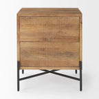 Table d'appoint Cairo en bois massif brun clair avec structure en fer noir et 2 tiroirs - 56 cm (L) x 56 cm (l) x 66 cm (H)