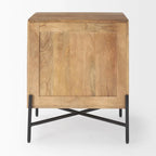 Table d'appoint Cairo en bois massif brun clair avec structure en fer noir et 2 tiroirs - 56 cm (L) x 56 cm (l) x 66 cm (H)