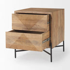 Table d'appoint Cairo en bois massif brun clair avec structure en fer noir et 2 tiroirs - 56 cm (L) x 56 cm (l) x 66 cm (H)